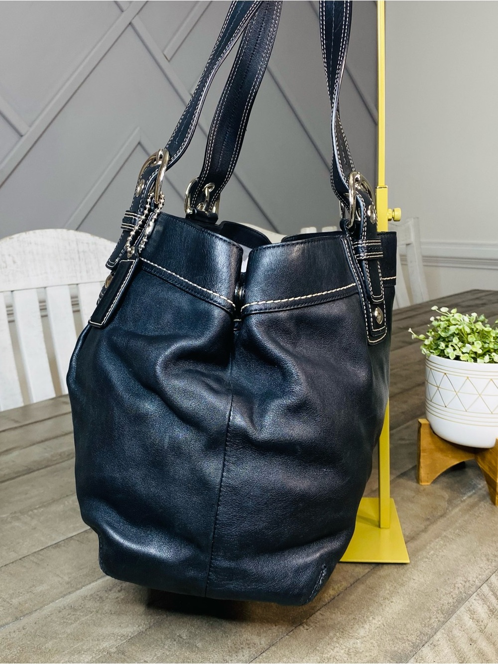 Coach Soho Pleated Black Leather Large Shoulder Tote … - Gem